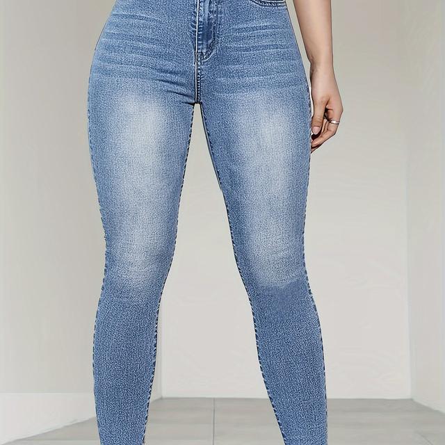 TEMU Women's Plus Size Skinny Jeans - High-waisted Stretchy Non-see-through Pants, Slim Fit Jeans For Curvy Women, Everyday & Formal Denim Pants, Comfortable Fashion, Durable Fabric