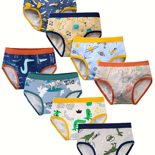 TEMU 8er-Pack Neueste Jungen Dreieckslätzchen, Planet Dinosaurier Muster Kinder Slips Unterwäsche, Weiche Atmungsaktive Hautfreundliche Studenten Unterhosen