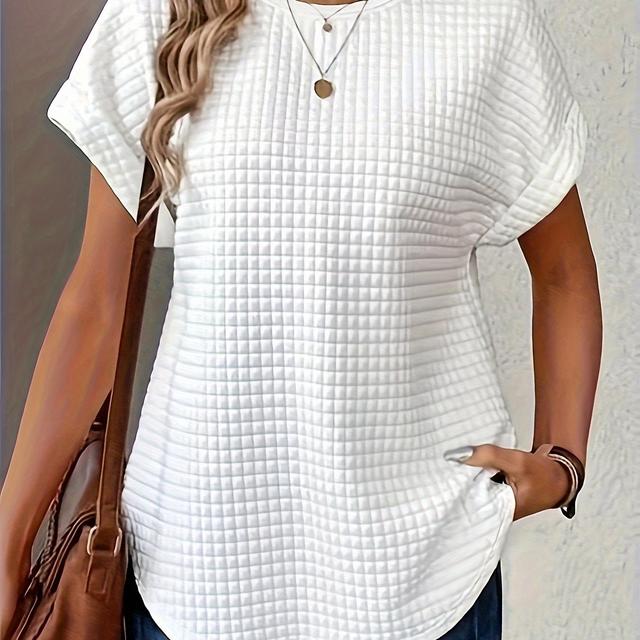 TEMU Plus Size Textured Solid T-shirt, Casual Short Sleeve Top For , Women's Plus Size Clothing