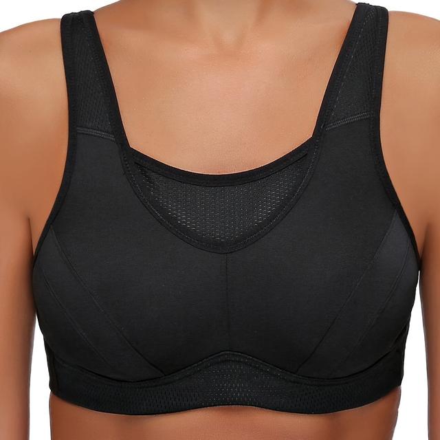 TEMU Women's Full Coverage Workout Sports Bra Non-padded Gym Fitness Bra Suitable For,, Weightlifting - Solid Color Round Neck Full-bust, Hand Washable Athletic Top