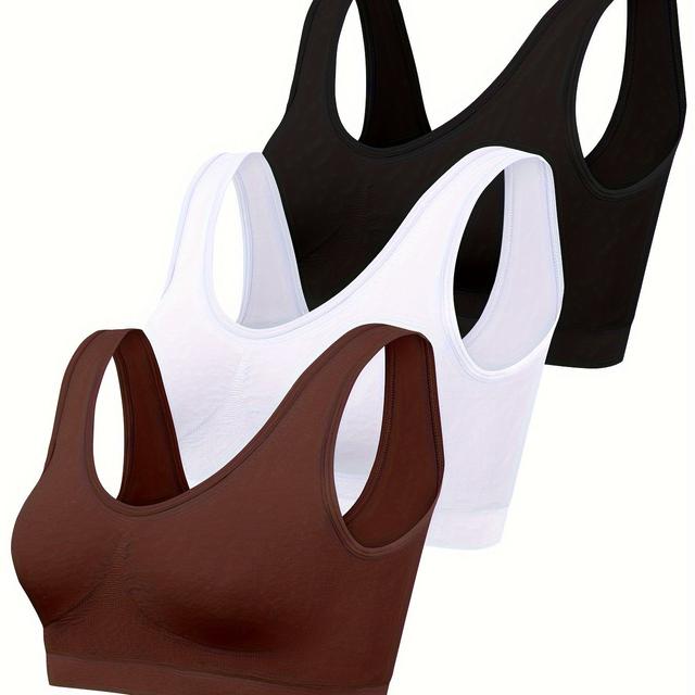 TEMU Set Of 3 Women' Comfortable High-elasticity Thin Sports Bras Without Padding