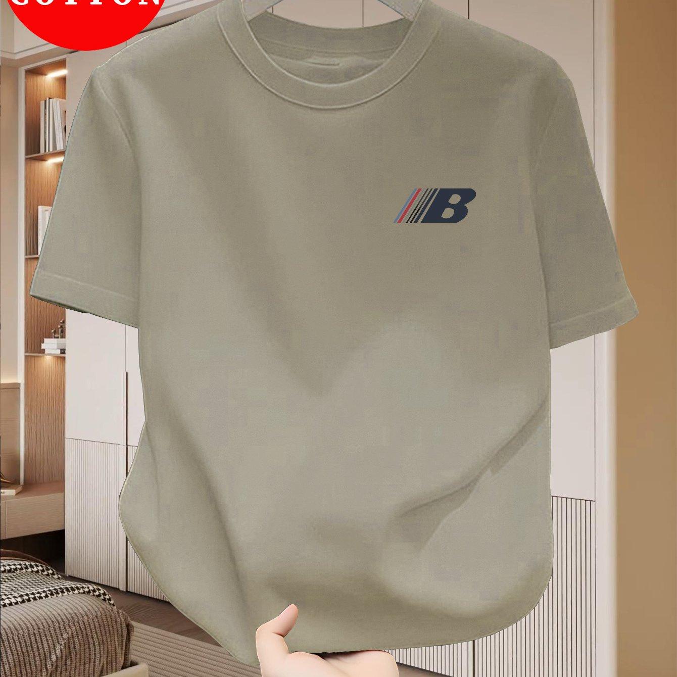 TEMU Men's 100% Cotton T-shirt, Crew Neck With Letter Top For Summer