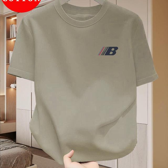 TEMU Men's 100% Cotton T-shirt, Crew Neck With Letter Top For Summer