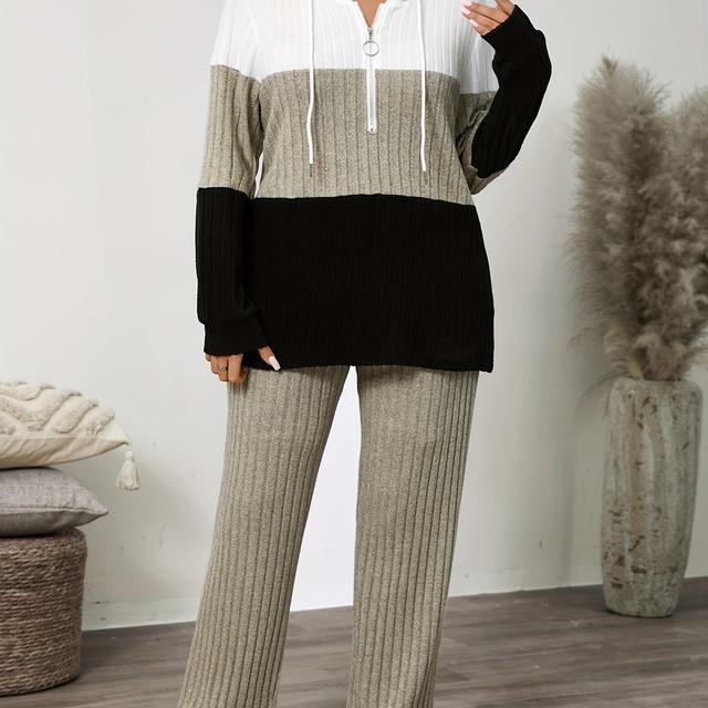 TEMU Plus Size, Plus Size Women's Ribbed Casual Hoodie Set