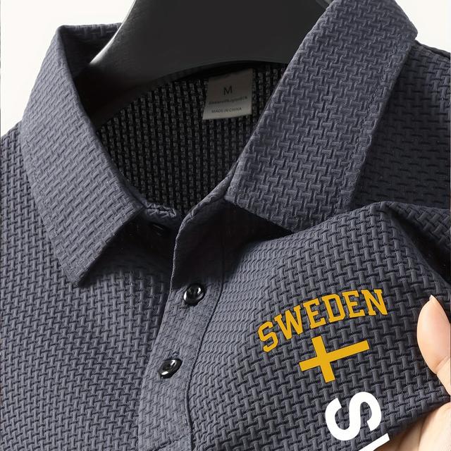 TEMU Sverige Tryck Vår och Höst Herr Pikétröja, Kortärmad Marinblå, Lämplig för Affärer och Vardagsutflykter, Mångsidig Pikétröja, Enkel Tryck Herr Pikétröja, en Gåva till Pojkvänner eller Män