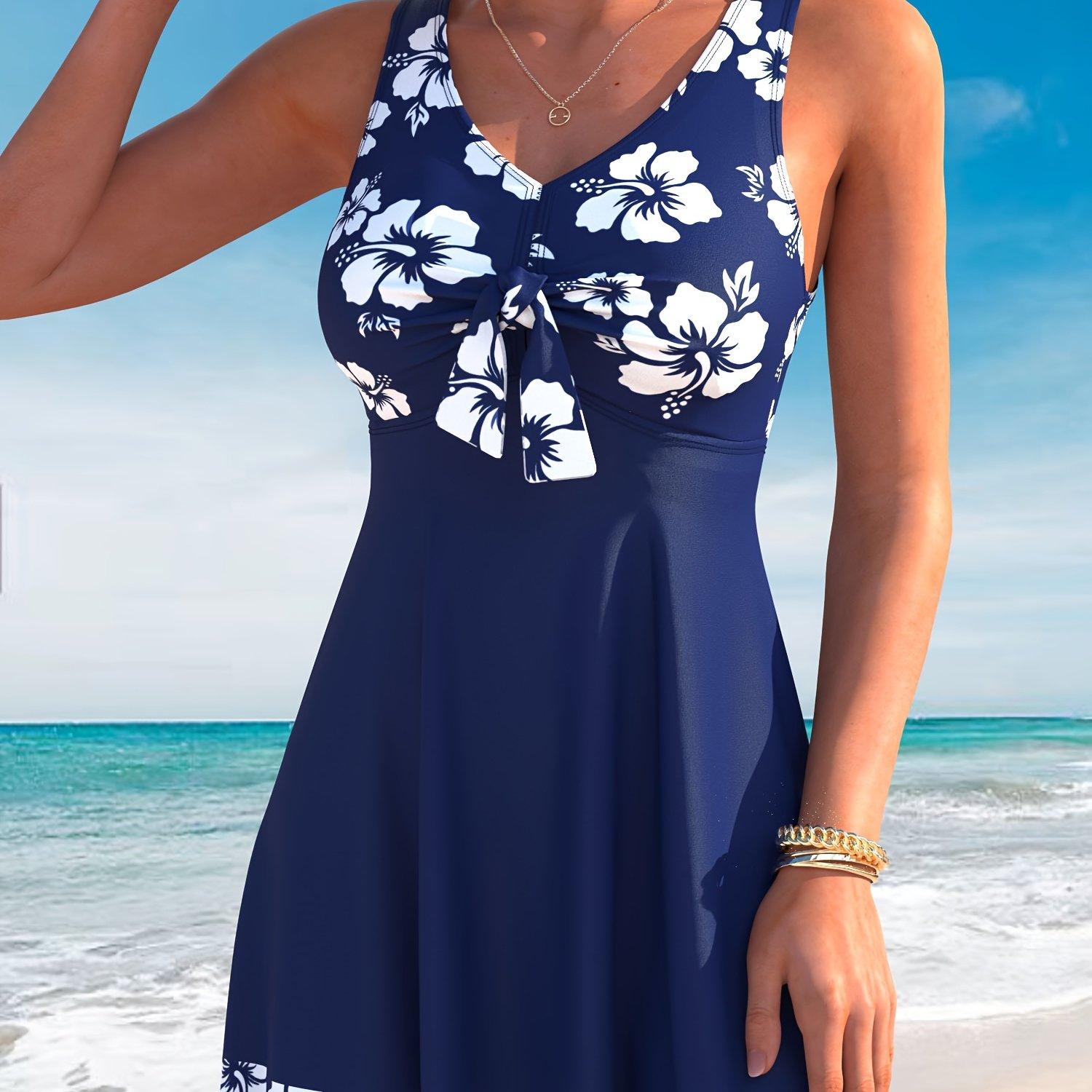 TEMU Ladies Plus Size Casual Floral Print Strapless Top And Shorts Swimsuit Set | High Stretch Fabric, Removable Padding, Tidaloly Brand