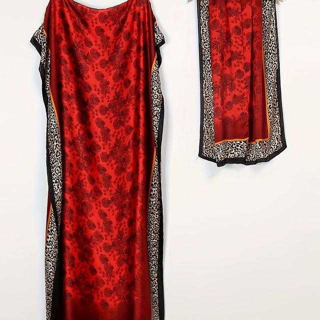 TEMU Floral & Leopard Print Boat Neck Dress, Vintage Batwing Sleeve Maxi Loose Cover Up Dress With , Women's Clothing