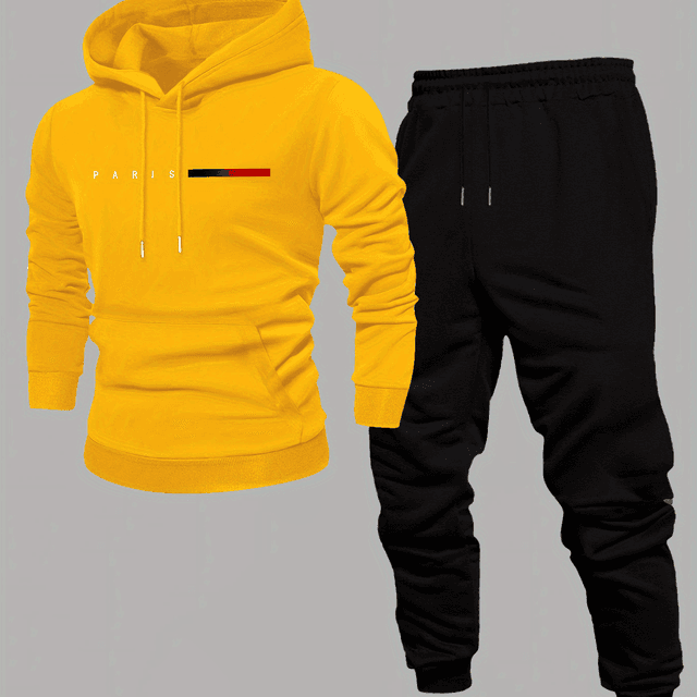 TEMU Paris-themed Men's Autumn/winter Casual Loose Hooded Sweatshirt And Pants Set, Stylish Trendy Outfit
