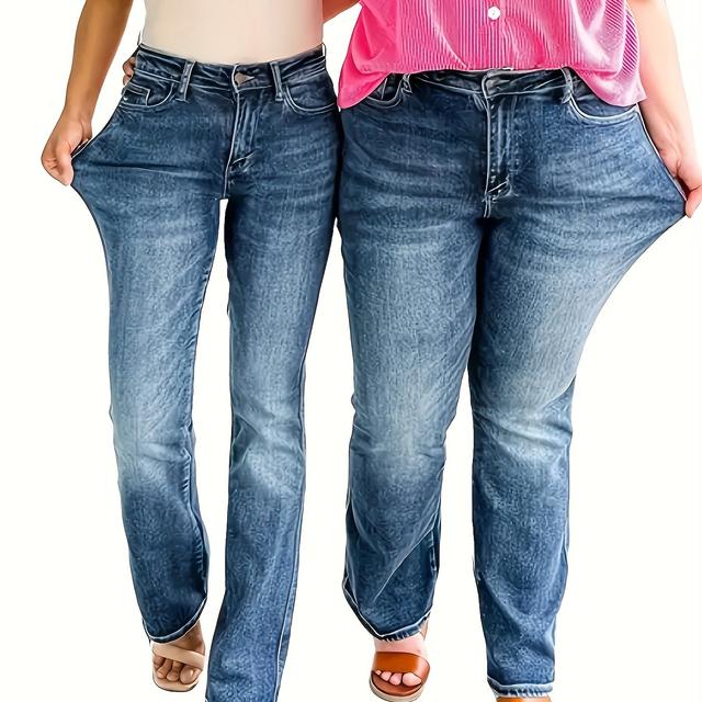 TEMU Large Size Women's Denim Pants, Stretch Jeans, Latest Popular Flared Pants, High Waisted And Lace Fit, Slim Fit And Pants, Washed And , Style Casual Pants