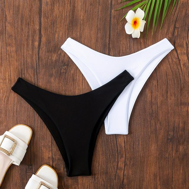 TEMU European And American Cross-border New Solid Color Sexy Vintage Bikini Triangle Beach Swimwear Women's Black And White Two-piece Set