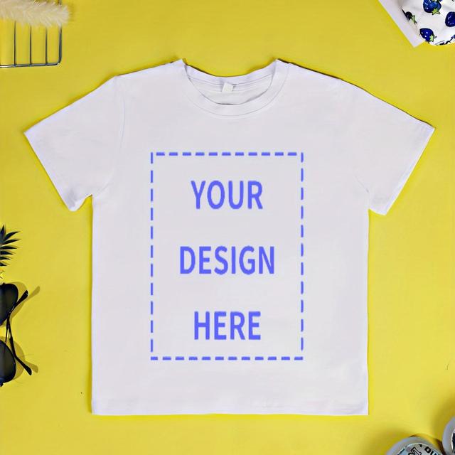 TEMU Girls Breathable & Comfy Short Sleeve Customized Cotton Tee, Girls Personalized Top Clothes For Summer Outdoor Activities