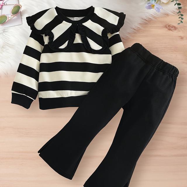 TEMU Girls Casual Suits And Autumn Styles For Small And Medium-sized Children, Fashionable Striped Long-sleeved Tops & Versatile Loose Trousers For Girls, Fashionable Two-piece Suits, For Outdoor