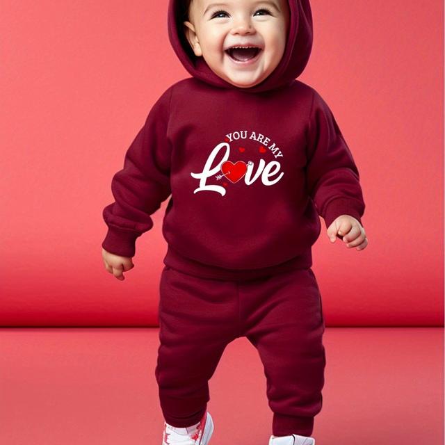 TEMU Baby's 2pcs "you Are My Love" Print Long Sleeve Outfit, Hoodie & Sweatpants Set, Baby Boy's Clothing, As Gift