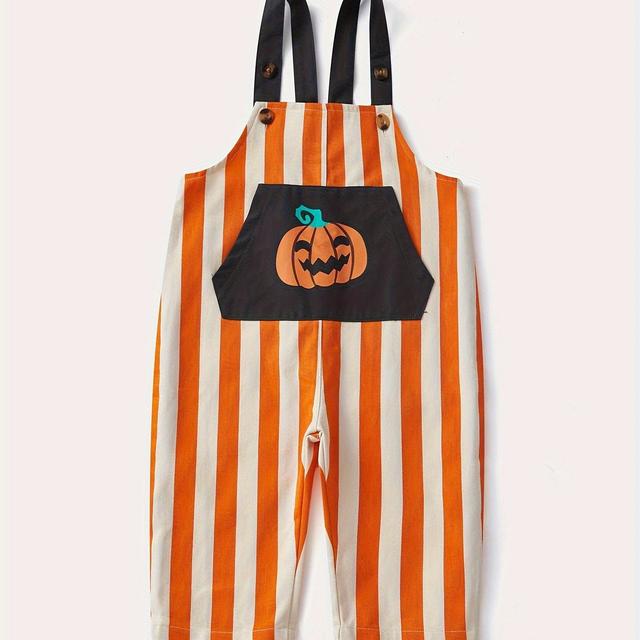 TEMU Pantalón de delantal unisex para bebé estilo y otoño con rayas de calabaza de Halloween, para salidas informales y actividades al aire libre