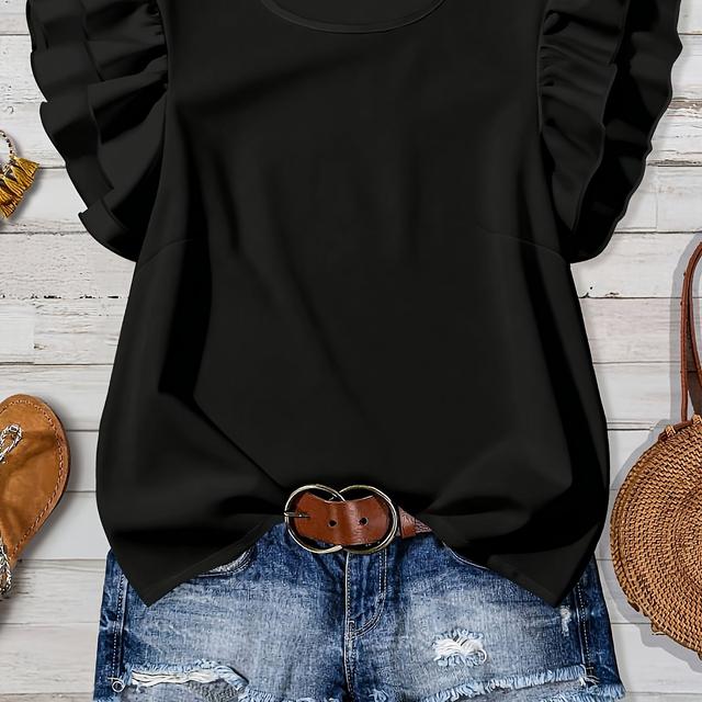 TEMU Plus Size, Plus Maat Dames Zomer Elegante Ronde Hals Korte Kleur Blouse