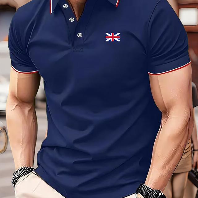 TEMU Men's Summer Casual Shirt - Plus Size, Breathable Polyester, Geometric Print, Short Sleeve With Collar For Outdoor & Business Wear, Plus Size