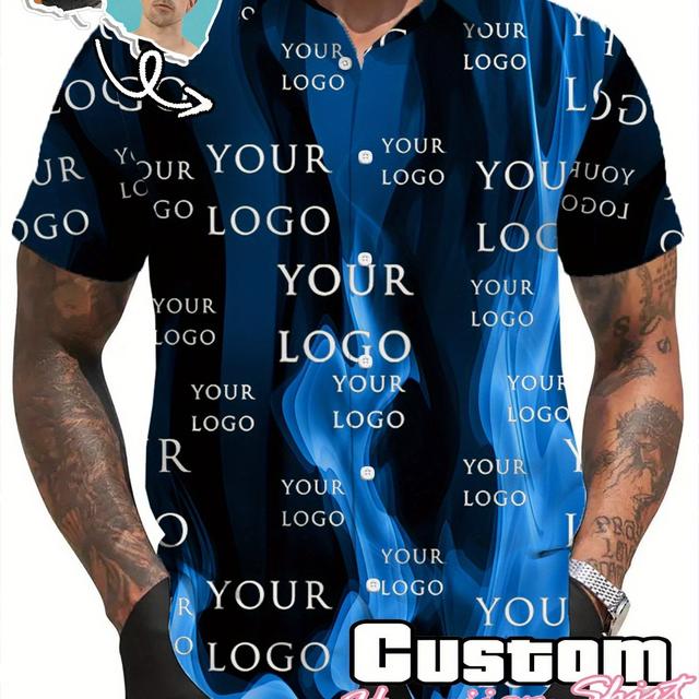 TEMU Custom 3d Short Sleeve Shirt For Men - Casual, Non-stretch Fabric, Summer And Casual Attire, Shirt