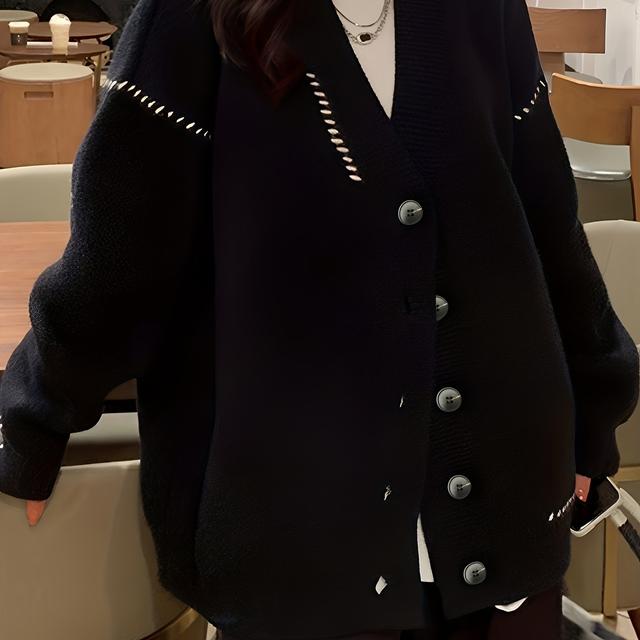 TEMU Damenpullover für Frühling, Herbst und Winter im lockeren, Vintage-Stil. Dieser dicke, warme und entspannte lange Strickjacke ist zum Layering.