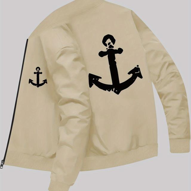 TEMU เสื้อแจ็คเก็ตผู้ชายลายสมุดเรือโดยรวมที่มีคอยืดเล็ก ๆ ทรงคลุมตัว กระเป๋าซิป ผ้าทอด้านใน สไตล์เรือในฤดูใบไม้ร่วง/ฤดูหนาว