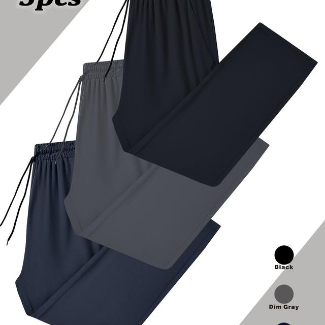 TEMU 3 peças de calças de poliéster de cor sólida para homem, calças desportivas casuais com leve estiramento, ajuste regular, para usar em todas as