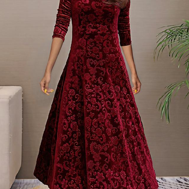 TEMU vestido largo y delgado con dobladillo grande para mujeres, Vestido de terciopelo dorado de larga