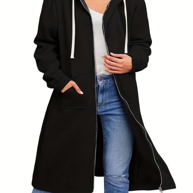 TEMU Cardigan à Capuche Grande Taille pour Femmes - Veste Longue Décontractée avec Fermeture Éclair, Lavable en Machine, Polyvalente Toutes , Confortable et Durable, Col , Design