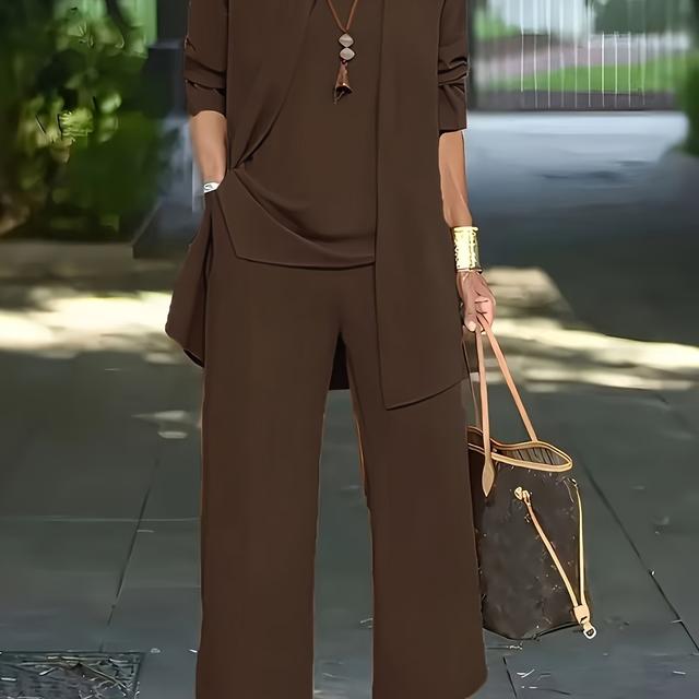 TEMU Stylish Autumn-winter Solid Color Long Pants Set For Women With Elegant Design