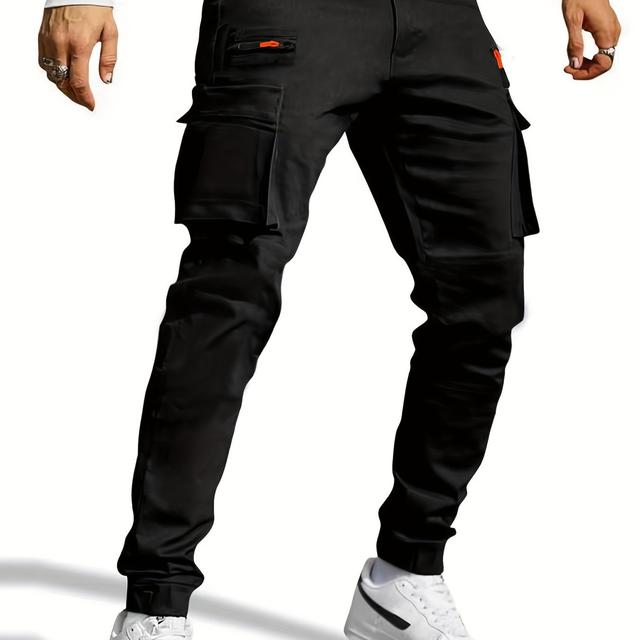 TEMU Men's Casual Work Pants - Slim Fit, Multi-, Drawstring Waist, Black Color, Suitable For All