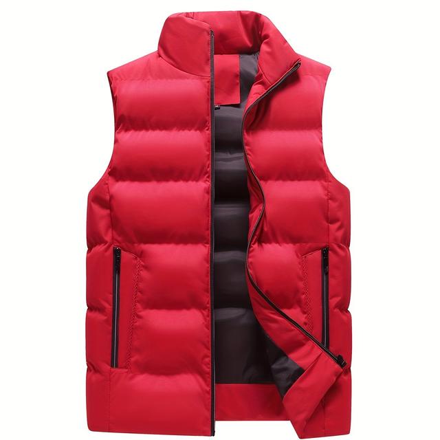 TEMU Men's Plus Size Sleeveless Vest - Navy Zip-up Stand Collar Lightweight 100% Polyester For Hiking, Cycling, Golf & Casual Outdoor Wear, Machine Washable