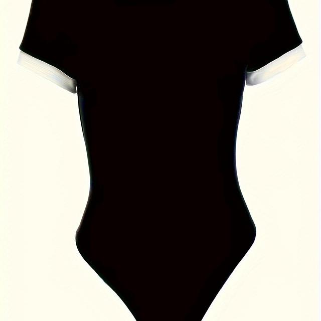 TEMU Women's High-waisted Tummy Control Bodysuit - Seamless Short Sleeve Round Neck Bodycon Top, Solid, Stretchy & Comfortable For Casual Attire