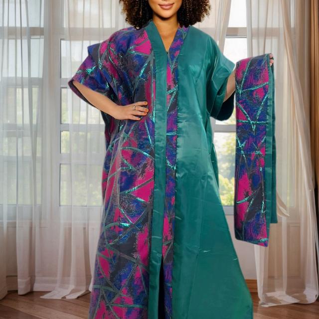 TEMU Vêtements Ethniques pour Femmes Africaines en Taille Plus avec Surface en Satin Jacquard