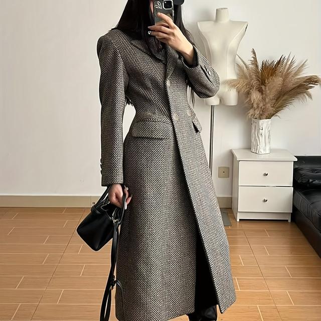 TEMU Elegante Dubbelrijige Lange Trenchcoat