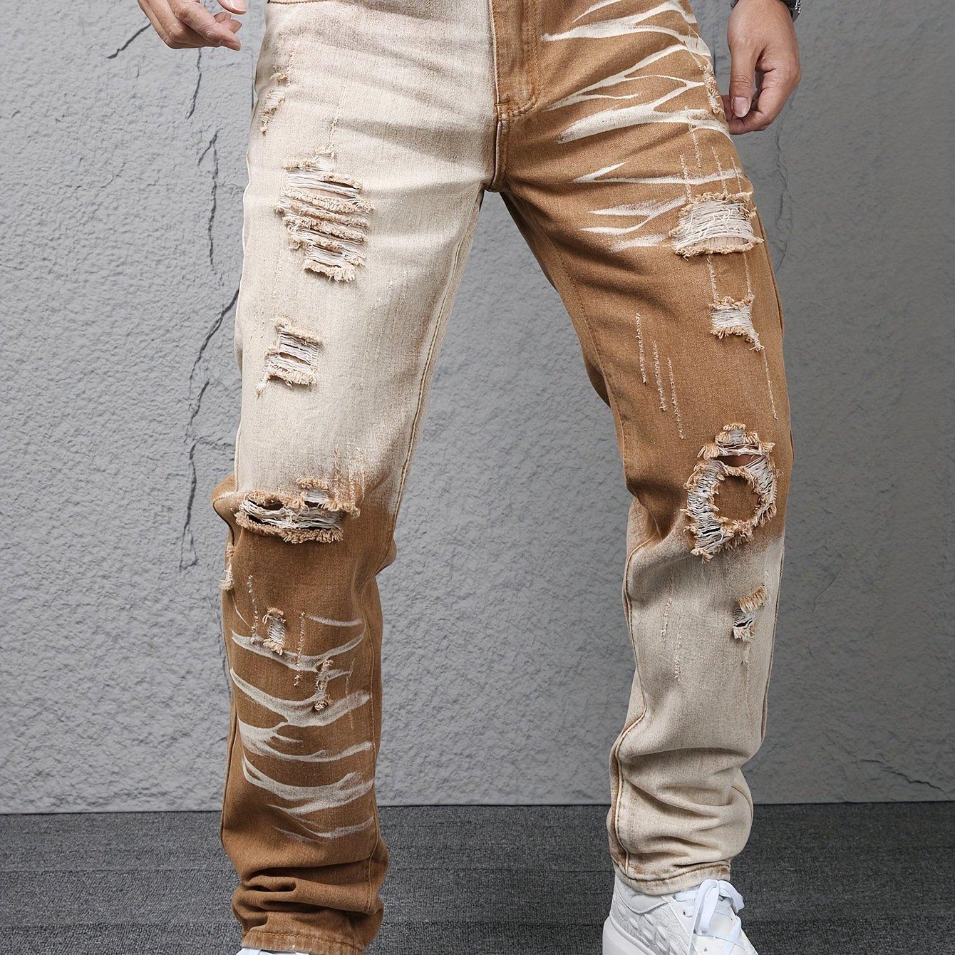 TEMU Jeans moulants droits tendance pour hommes, couleur fauve délavée à de couleurs, Europe et Amérique