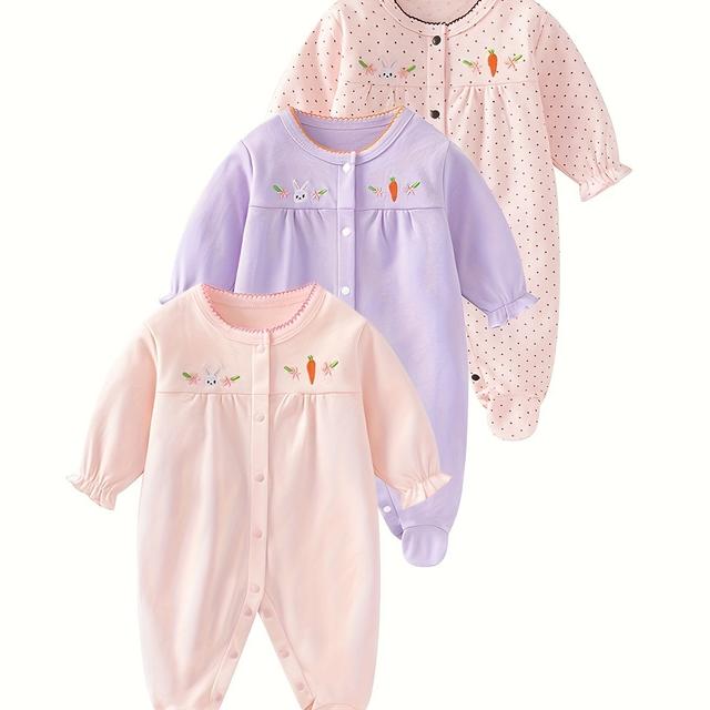 TEMU Super süßer Neugeborenen Baby Jumpsuit Frühlings- und Herbstkleidung Baby Mädchen Lieblicher Reiner Kleinkind Gestickter Karotten Onesie, für Draußen