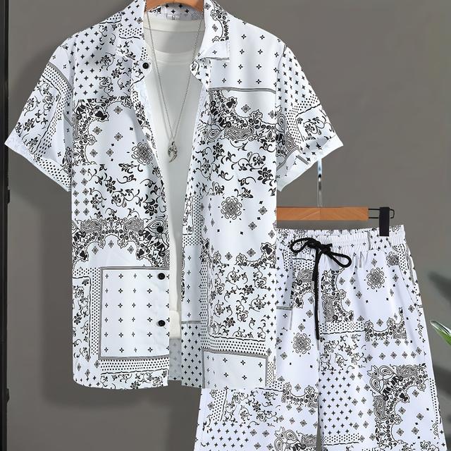 TEMU Conjunto de Duas Peças para Homem com Cardigan de com Estampado Paisley e Calções com Cordão