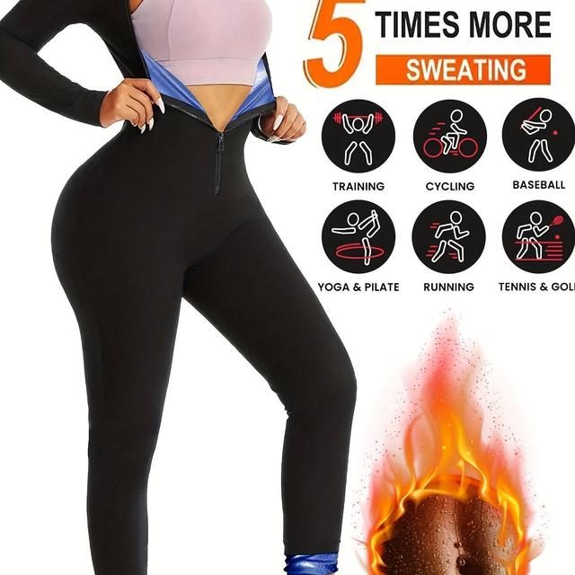 TEMU سترة ساونا للنساء لفصلي والشتاء، بدلة تجسم طويلة الأكمام، زي يوجا مناسب للركض واللياقة، مع