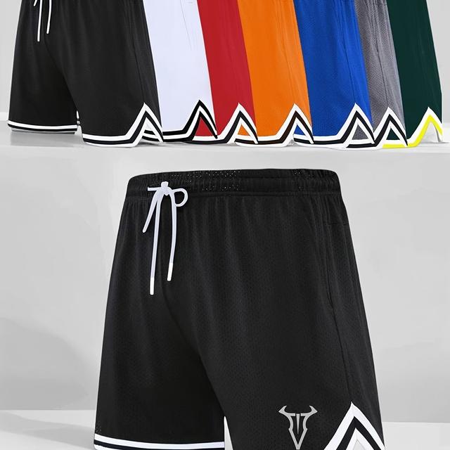 TEMU Logo Mens Plus Size Stretchy Elastic Waist Track Shorts With Pockets - Solid Color Basketball Shorts, Machine Washable Polyester, No Print Fabric For Casual , Summer & Fall, Smooth Texture Fabric
