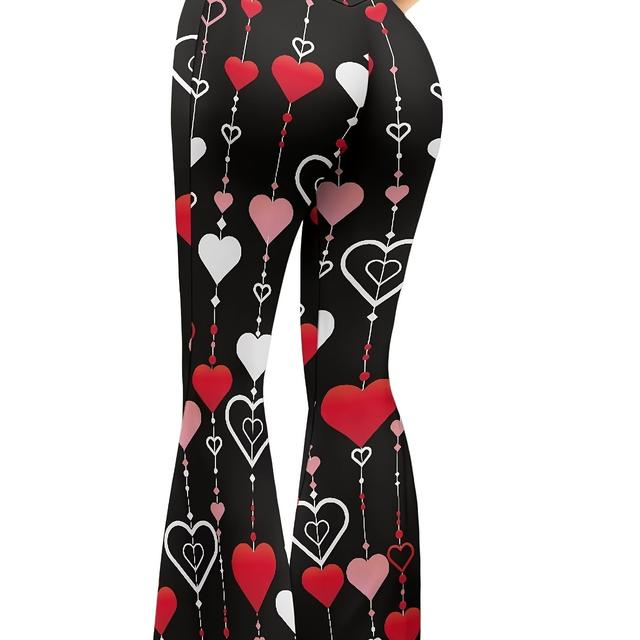 TEMU กางเกงขาบานทรงบีบเอวพร้อมลายโซ่หัวใจ สำหรับผู้หญิงไซส์ใหญ่ - กางเกงยืดหยุ่นสวมใส่สบาย ซักเครื่องได้ เหมาะกับทุกโอกาส ทั้งชุดสบายๆ และชุดเดรส ใส่ได้ตลอดทั้งปี