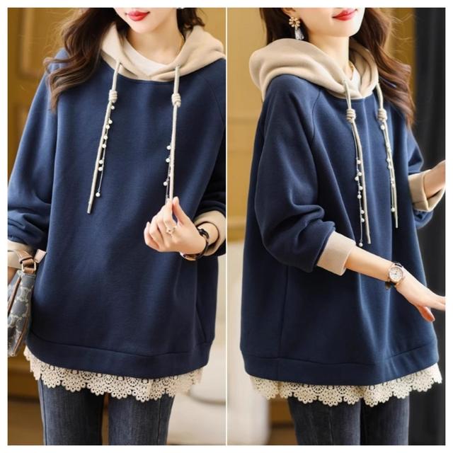 TEMU 秋の冬の新韓国スタイット厚手カラーマッチングフード付きスウェットシャツ女性用大型ルーズバージョンカジュアルホームウェア