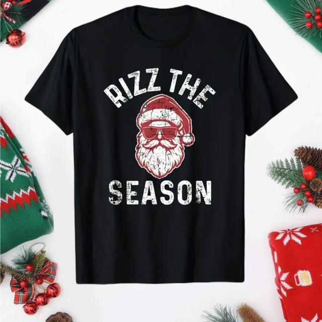 TEMU Kids' Christmas T-shirt - 100% Cotton Crew Neck With Santa Print, Medium Stretch, Casual Top For Boys, Soft & Breathable, 180g/m2 Knit Fabric, Ideal For Outdoor Play & Wear