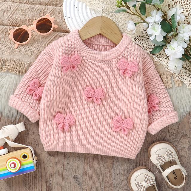 TEMU DovFanny, Baby Mädchen Langarmshirt Rundhalsausschnitt Pullover mit Schleifendekor, vielseitige und bequeme Outdoor-Kleidung für Herbst Winter