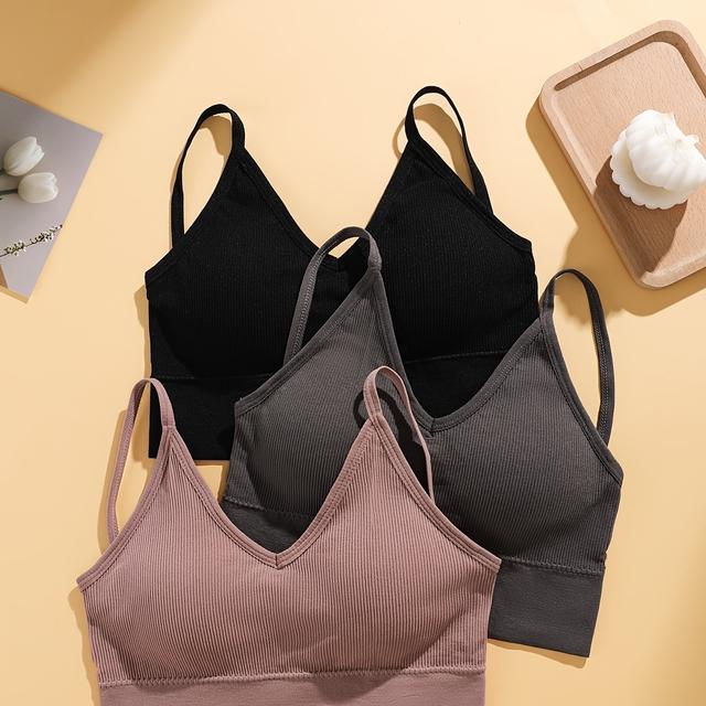 TEMU 3 szt. Zestaw biustonoszy sportowych dla kobiet - bezszwowe, bezprzewodowe z możliwością usunięcia wkładek, czarny/zielony/beżowy, oddychający i wygodny dla stylu życia