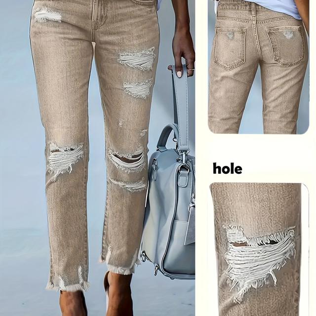 TEMU Pantalon décontracté pour femmes à jambes droites et ourlet délavé à 9 points