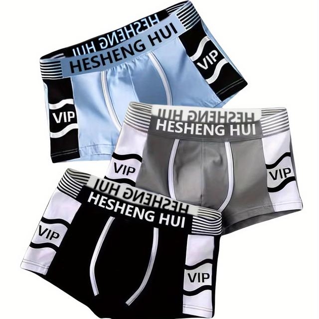 TEMU 3pcs Men's Breathable Boxer Briefs - Fit, Stretch Fabric, Non-transparent - Black, Blue, Grey