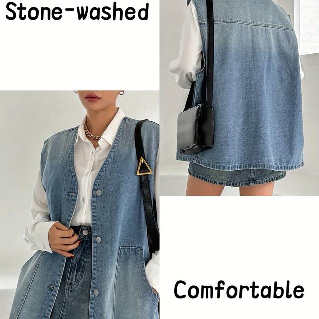 TEMU Chaleco de Mezclilla para Mujer con Botones, Ajuste Holgado, Estilo Vintage