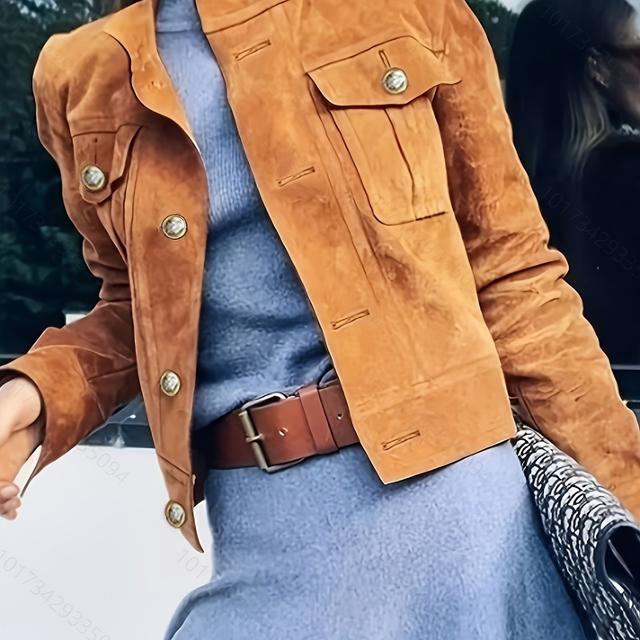 TEMU 생각에 집중, 봄과 가을 스웨이드 여성용 단추 재킷, 여성용 캐주얼 재킷, 여성용 탑