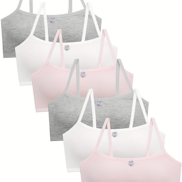 TEMU 6pcs Kids Comfortable Cute Teen Bra For Kids 9-12 Years Old, Summer Breathable Underwear