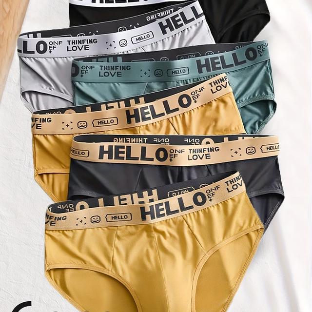 TEMU 6 Piezas de Calzoncillos para Hombre, Diseño con Estampado de Letras "Hello" - Ropa Interior de Moda, , Cómoda y Fresca, Ideal para el Verano