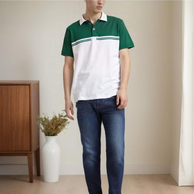 TEMU Looks Men's Multi Color Color Block Stripe Slim Fit Lapel Short Sleeve Business Casual Shirt