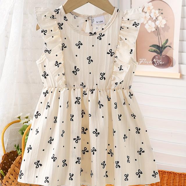 TEMU Vestido para Niñas con Estampado de , Cuello , con Volantes y Puños con Ruffles, Diseño Ajustado en la Cintura, Estilo y , Ideal para Uso Casual en el Verano, Talla Pequeña, de